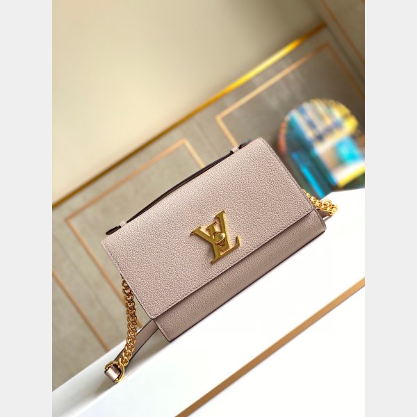 Replica Louis Vuitton Lockme Chain PM Bag In Griege Leather M57072